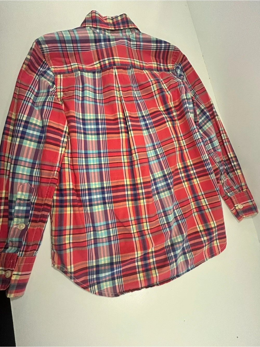 Polo Ralph Lauren Boys Size 8 Red Blue Plaid Long Sleeve Button Down Shirt